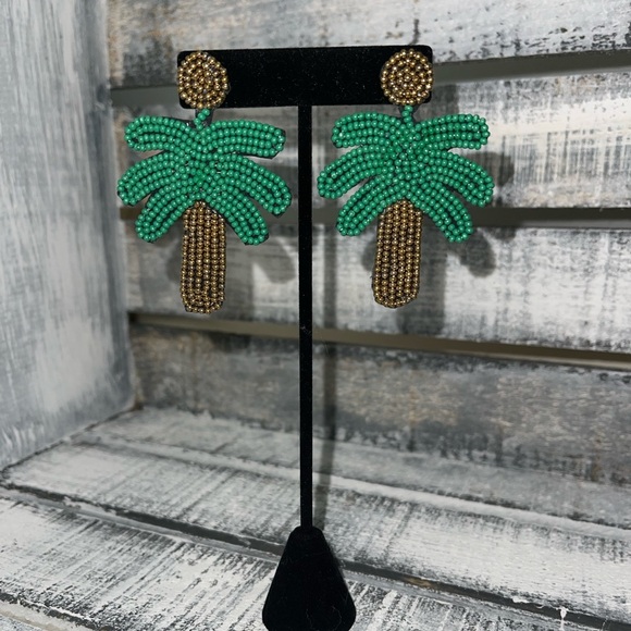 Beaded Palm Tree Earrings - Picture 1 of 1